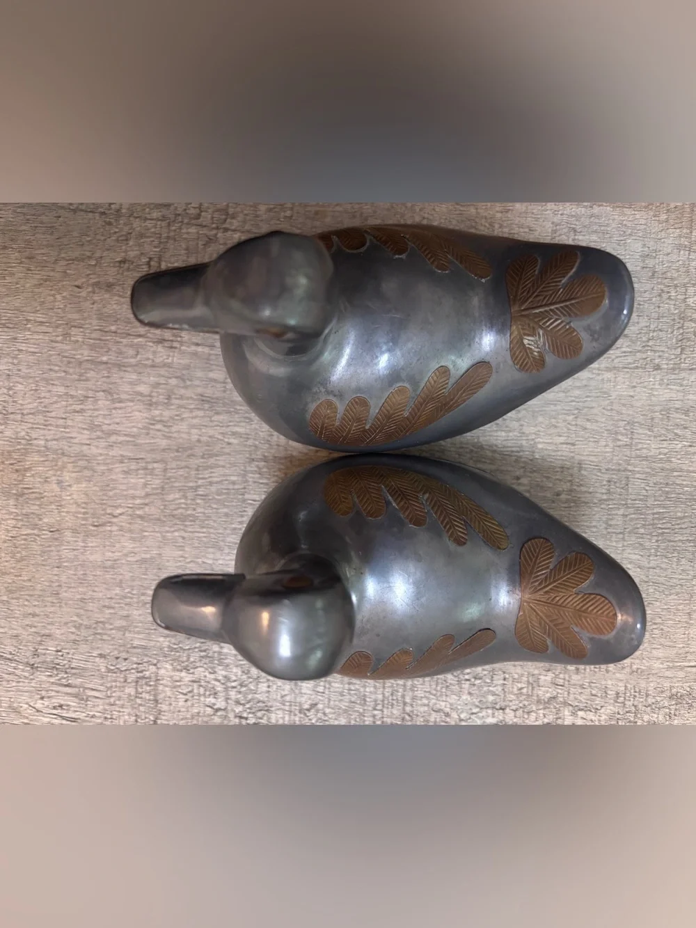 Two Vintage 5” Pewter w/ Brass Ducks w/Lids Trinket Box Heavy - Mid Century